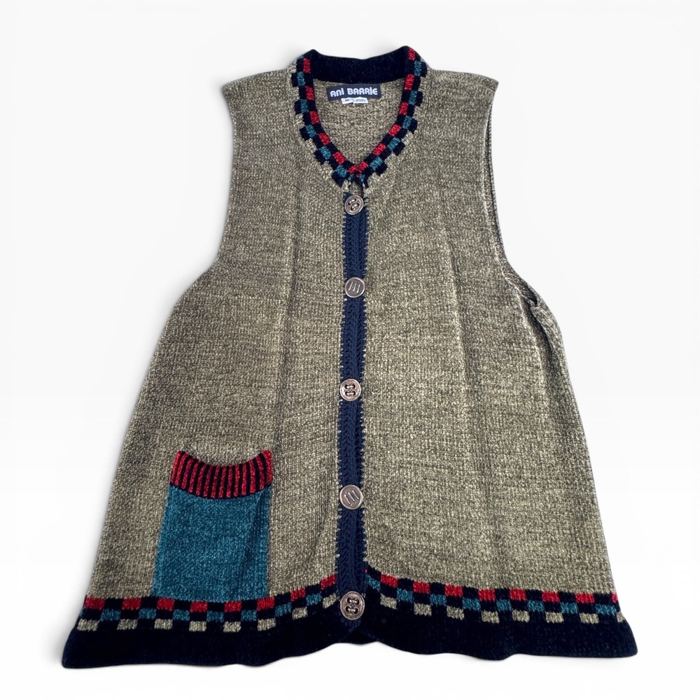 Vintage Ani Barrie Sweater Vest Women Medium Green Button Front USA Cottagecore